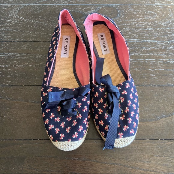Report‎ Bee Clover Espadrille Lace Up Navy Flats 9.5 - Picture 1 of 9
